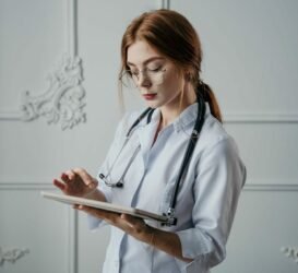 woman holding a tablet